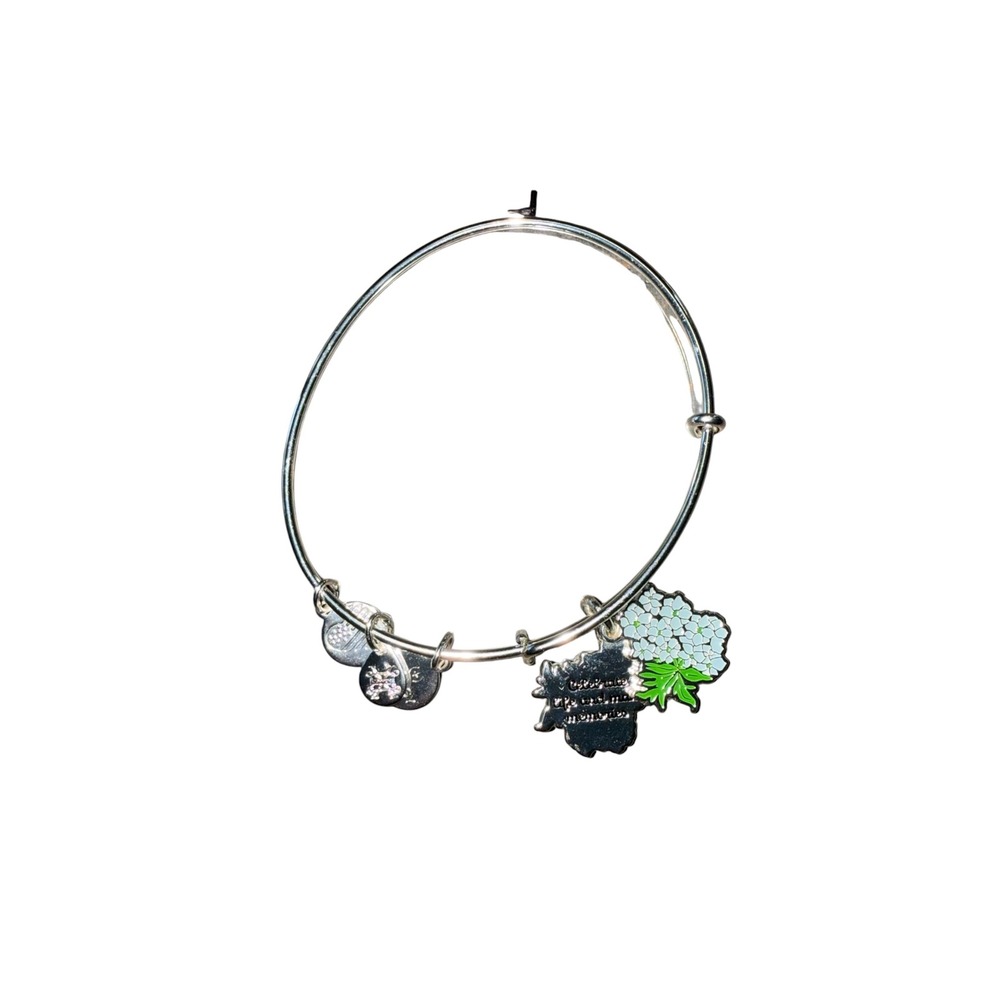 Alex and Ani Hydrangea Charm Bangle Bracelet Shiny Silver Finish Expandable